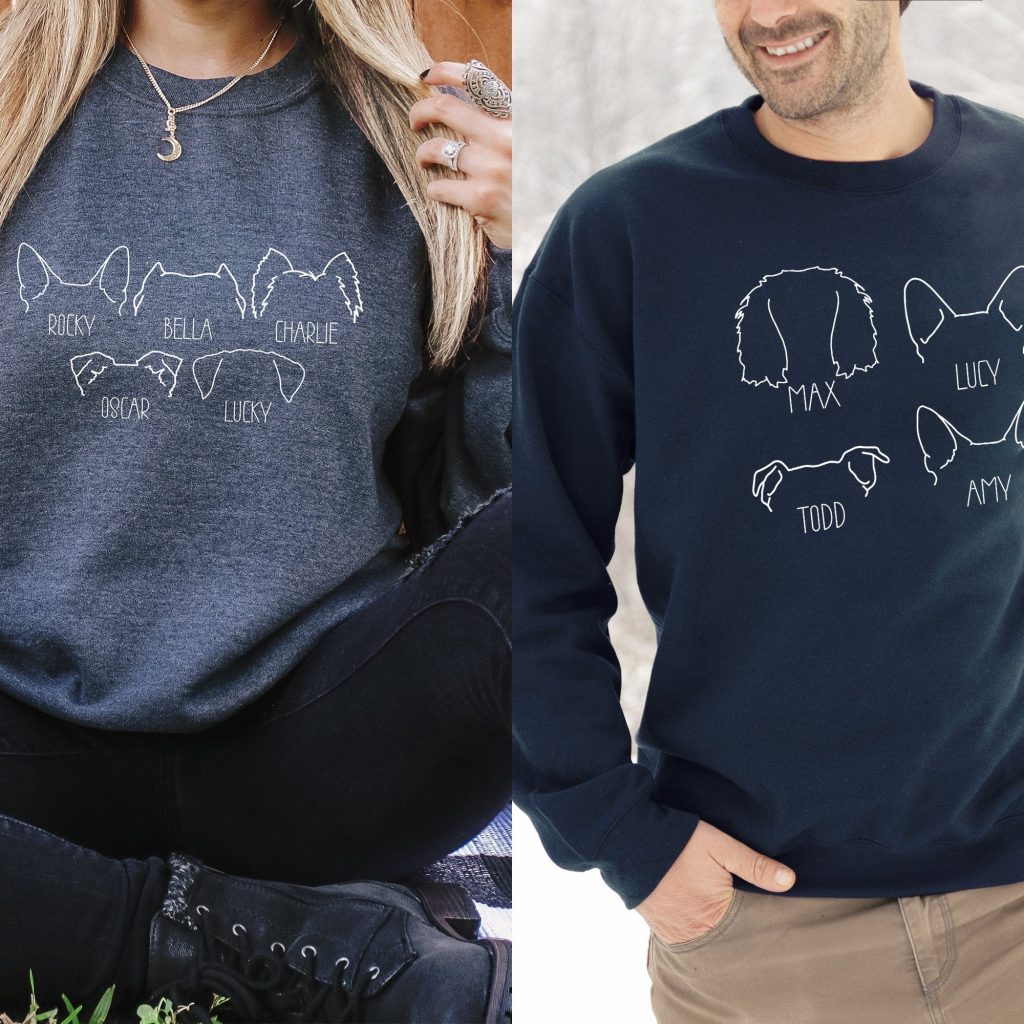 Embroidered pet ear outline sweatshirt with names