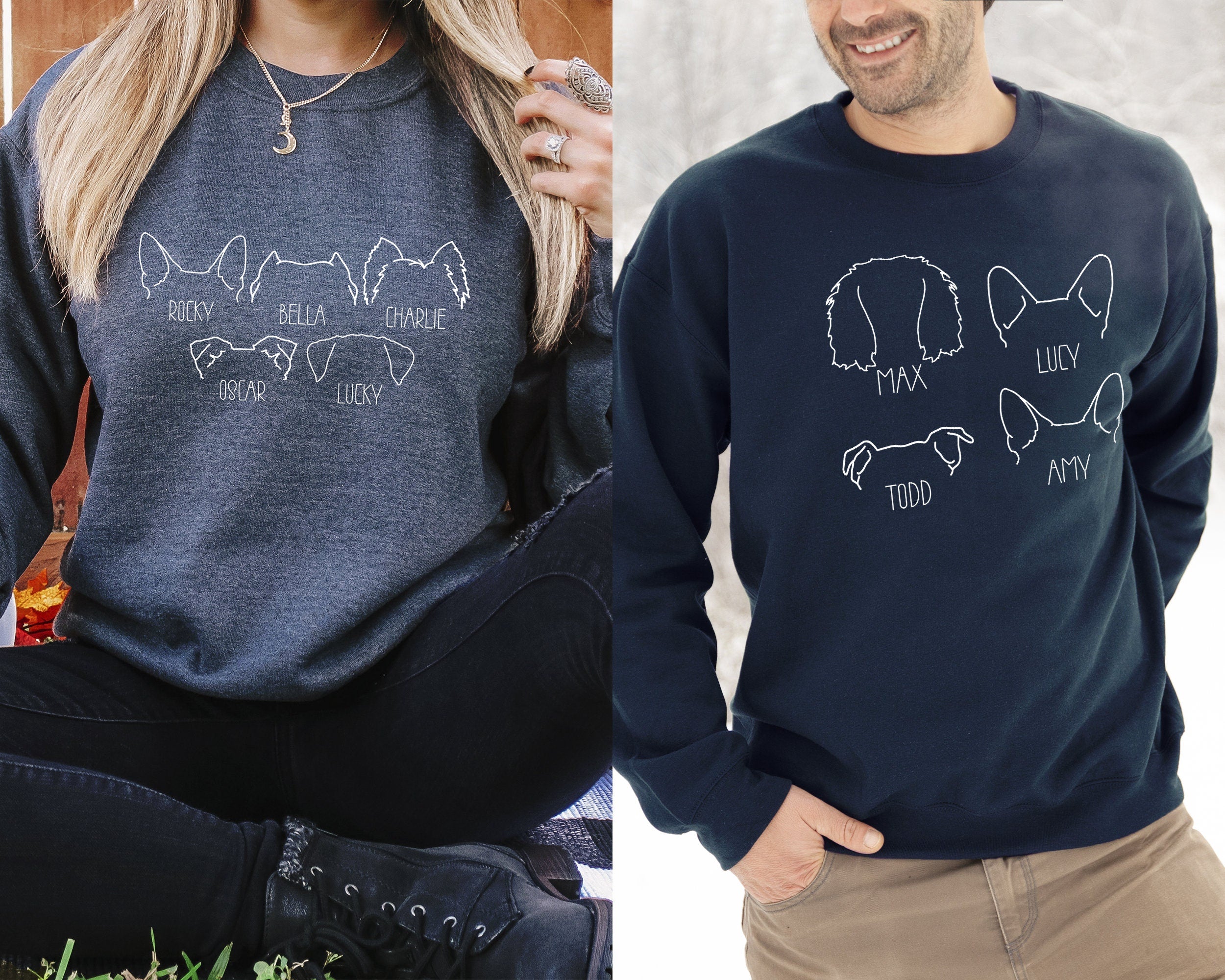 Embroidered pet ear outline sweatshirt with names